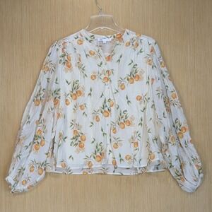 DR2 Orange Blossom Floral Peasant Blouse Women Small Oversized Flowy Cottagecore